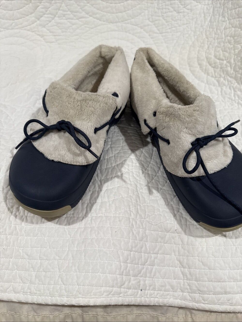 Blitzes Fur Lined Clog Tie Crocs Men Navy Rare Size 12